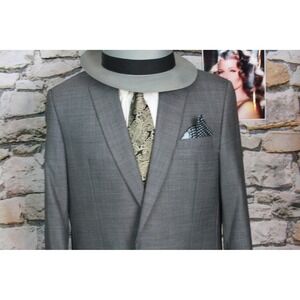Custom Made Mens Gray Sharkskin 2 Button Suit 44R 38x29 Business Formal
